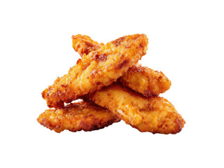 Crispy golden fried chicken strips piled high tenders, Png Transparent, Isolated on White