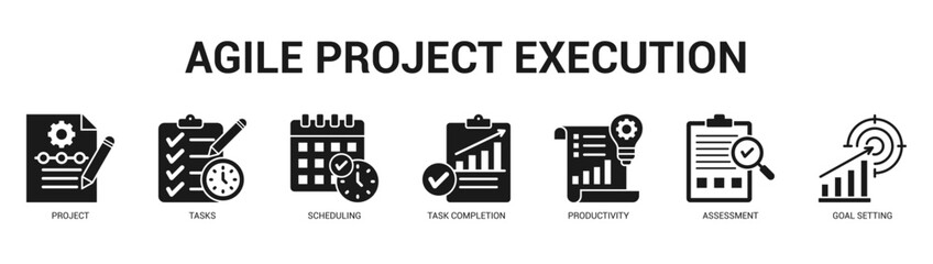Agile Project Execution Modern and clean web banner illustration featuring thematic icons for visual communication