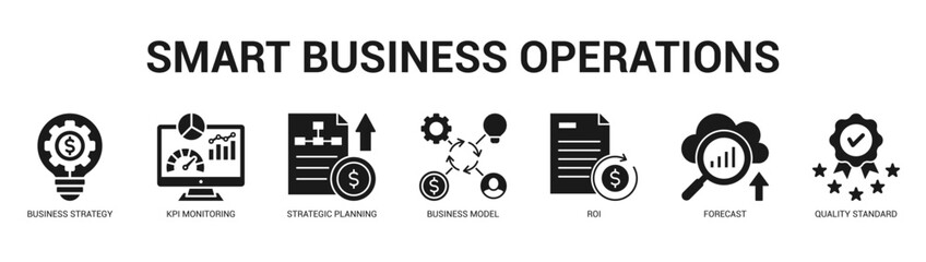 Smart Business Operations Modern and clean web banner illustration featuring thematic icons for visual communication