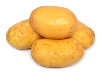 Pile of fresh potatoes isolated on white background. Organic product