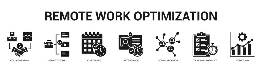 Remote Work Optimization Modern and clean web banner illustration featuring thematic icons for visual communication