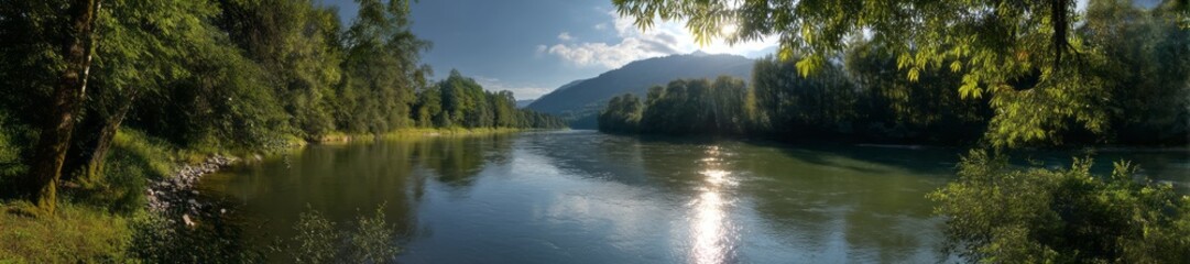 Obraz premium Scenic river view in nature panoramic hdr 360-degree landscape photography