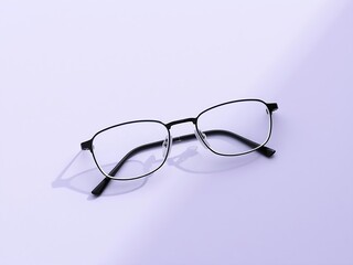 Minimal Eyeglasses Casting a Shadow on Soft Pastel Lilac Background &ndash; Clean Concept Image for Productivity, Academic Themes, Vision, Reading, Office Aesthetics, and Stylish Modern Workspace Design

