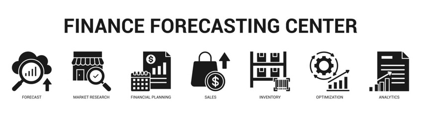 Finance Forecasting Center Modern and clean web banner illustration featuring thematic icons for visual communication