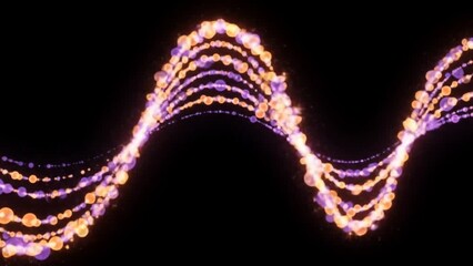 Wavy spiral lines formed by glowing orange and purple spheres flowing in rhythmic motion on black background. Abstract design concept
 - Powered by Adobe