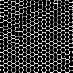 Black background with a white irregular honeycomb pattern filling the entire frame in a seamless design