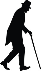 old man walking with cane vector art illustration