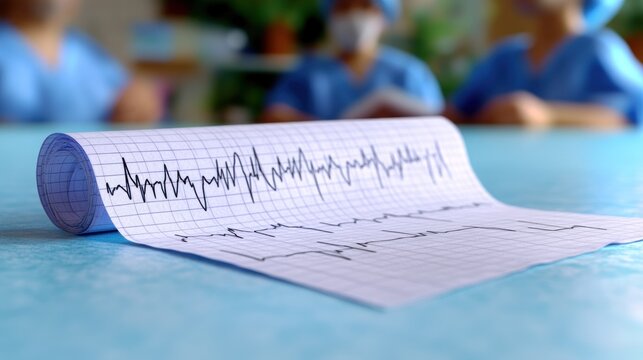 Medical ECG graph on a table