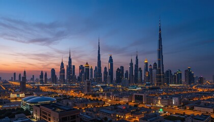 Fototapeta premium Dubai Skyline at Dusk: A Breathtaking Panorama of Modern Architecture