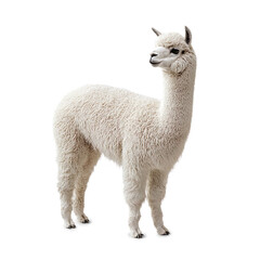 Fototapeta premium Fluffy white alpaca standing against on a Transparent Background