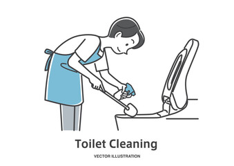 トイレを掃除する若い男性のイラスト素材