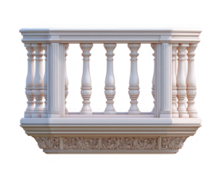 Ornate Balcony Railing White Stone isolated on a transparent background balustrade