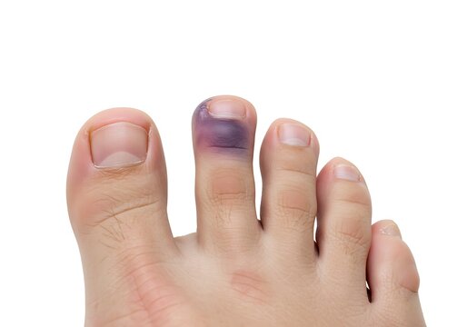 Swollen Toes With Bruising On White Background