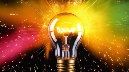 Vibrant light bulb ignites creativity with colorful explosion, sparking brilliant ideas and innovation - Powered by Adobe