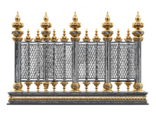 Ornate Gold and Black Decorative Fence isolated on a transparent background image