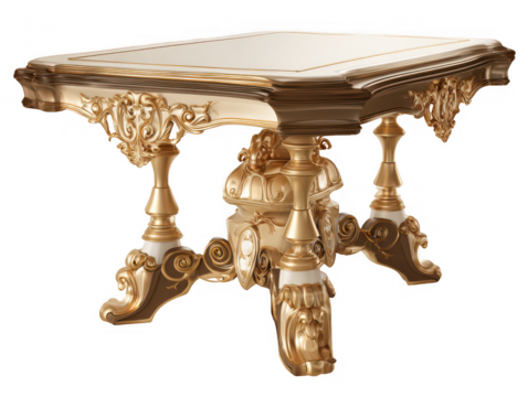 Ornate gold and cream dining table isolated on a transparent background image