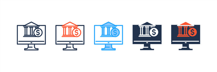 Online Banking icon set multiple style collection