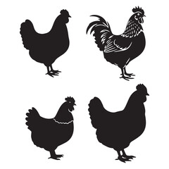 Rooster Chicken Silhouette Illustration Farm Animal Vector Collection