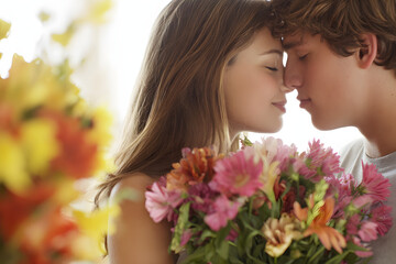 Fototapeta premium Romantic couple with flowers