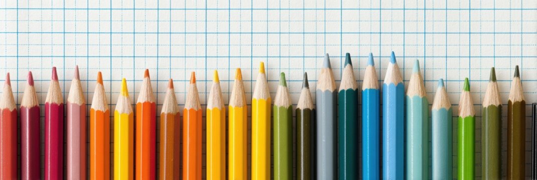 Clean Lined Notes on Graph Paper With Neatly Arranged Colored Pencils in Preparation for Artwork and Sketching Activities