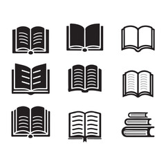 Collection of Open Book Icons for Educational Resources and Design