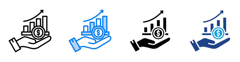 Revenue increase icon set multiple style collection