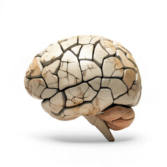 Cracked Ceramic Brain Sculpture on a Transparent Background
