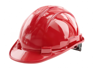 Shiny red construction safety helmet isolated on a transparent background hardhat