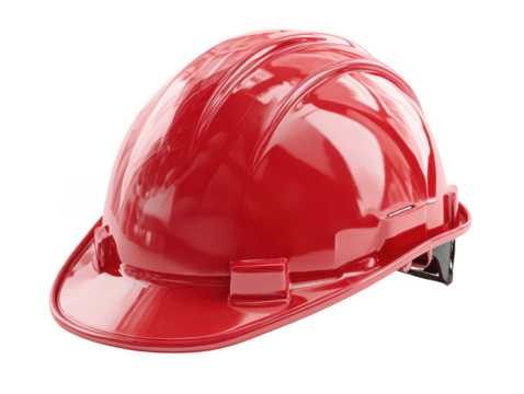 Shiny red construction safety helmet isolated on a transparent background hardhat