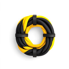 Black and yellow coiled rope with clamps on a Transparent Background
