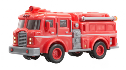 Shiny Red Toy Fire Truck With Lights isolated on a transparent background vehicle