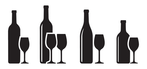 Wine Bottle and Glass Collection for Bar, Restaurant or Celebration