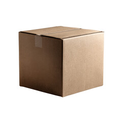 Cardboard cube sealed with clear tape against black brown, Isolated On White, Png Transparent, Cut Out