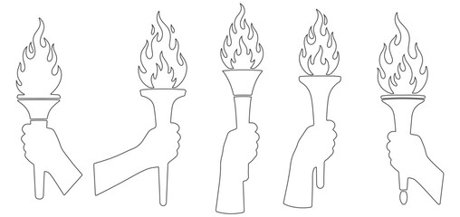 Line Art Illustration of Hand Holding a Burning Torch