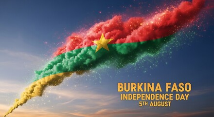 Burkina Faso Independence Day Celebration: Flag in a Cloud of Fireworks