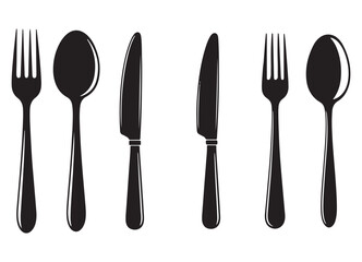 Elegant Silverware Set with Fork, Spoon and Knife Illustration