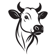 Cow Head Black Silhouette Vector Illustration for Agriculture