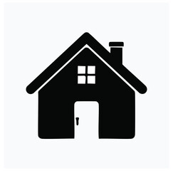 Black house silhouette with chimney and window home building