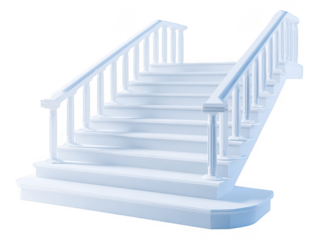 White staircase with balustrade isolated on a transparent background interior steps