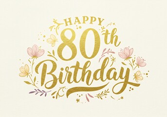 Golden Happy 80th Birthday Card With Flowers