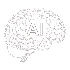 Artificial intelligence brain outline vector for tech illustrations
