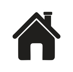 Simple black house icon with chimney and doorway home building