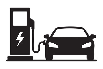Electric Vehicle Charging Station Black and White Silhouette Image