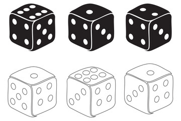 Simple Dice Outline Graphics for Education and Board Game Designs