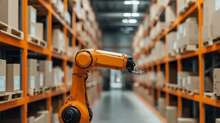 Automated robotic warehouse worker picking and packing orders, efficient logistics, rapid fulfillment, e-commerce automation