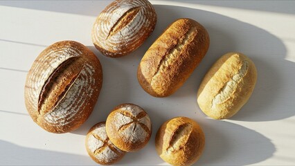 Assorted Artisan Breads on White Background