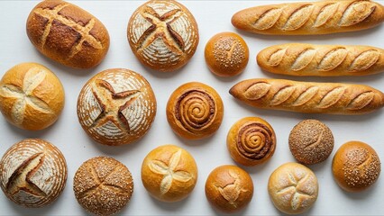 Assorted Artisan Breads on White Background