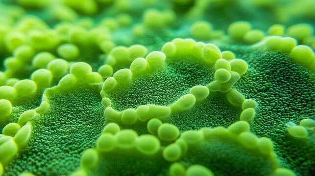 Bio-luminescent street lighting algae chamber, glowing green liquid, subtle bubbles, biological light