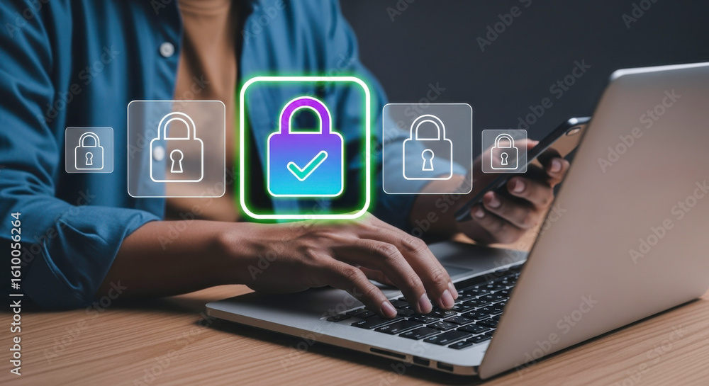 Poster cybersecurity data protection online security network security information security laptop security 