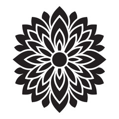 Simple Black Flower Mandala Silhouette Vector Art Illustration
